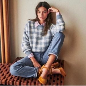 NWT SÉZANE XL “Becky Jumper” Vintage Blue/Ecru Gingham Sweater